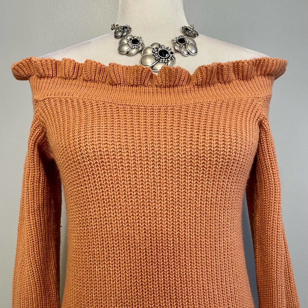 Lulus Staying Stylish Terra Cotta Off the Shoulder Knit Sweater - Picture 2 of 6